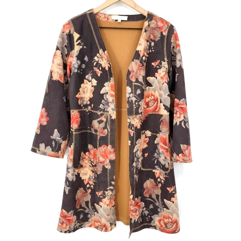 Solitaire Women Marcela Faux Suede Floral Jacket Size S Earthy Forest Fairy Boho
